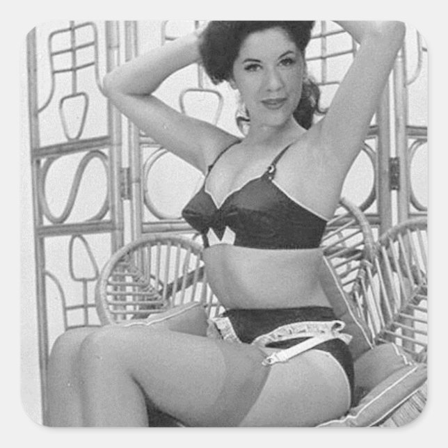 Pegatina Cuadrada Modelo de lencería (Anverso)