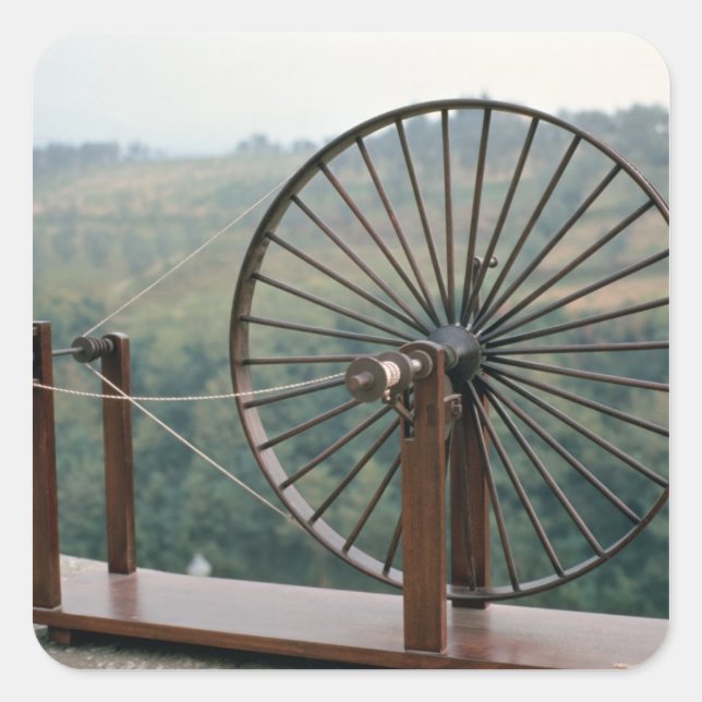 Pegatina Cuadrada Modelo de máquina de hilatura (Anverso)