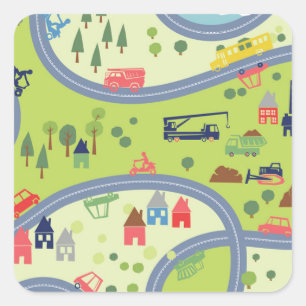 Pegatina Cuadrada Modelo del paisaje de Roadtrip de los niños