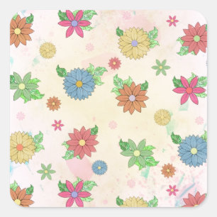 Pegatina Cuadrada Modelo floral lindo del watercolour