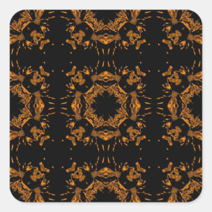 Pegatina Cuadrada Modelo retro de los damascos florales de cobre