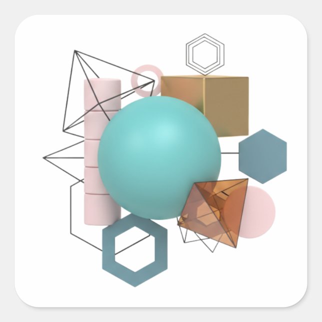 Pegatina Cuadrada Modern 3D Geometric Shapes Design Sticker (Anverso)