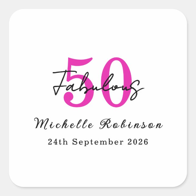Pegatina Cuadrada Modern 50 and Fabulous 50th Birthday Party (Anverso)
