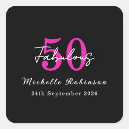 Pegatina Cuadrada Modern 50th Birthday 50 and Fabulous Party