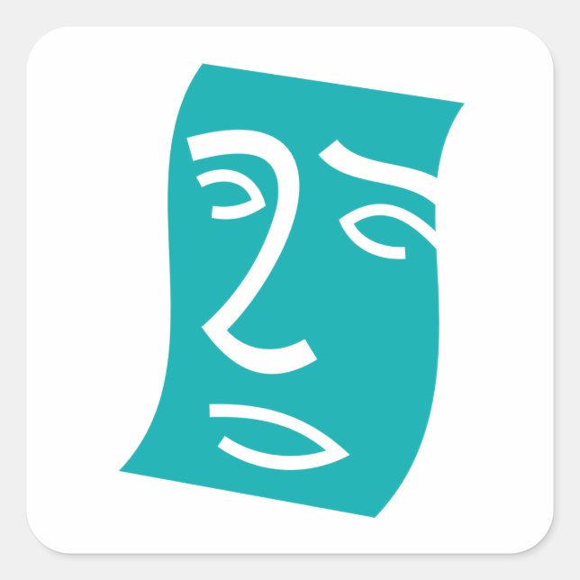 Pegatina Cuadrada Modern Abstract Face Line Art Teal (Anverso)