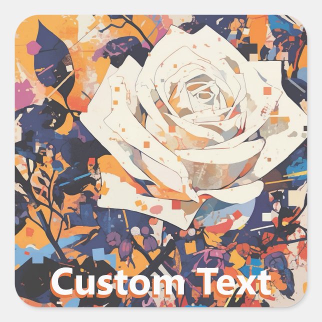 Pegatina Cuadrada Modern Abstract White Rose Custom (Anverso)