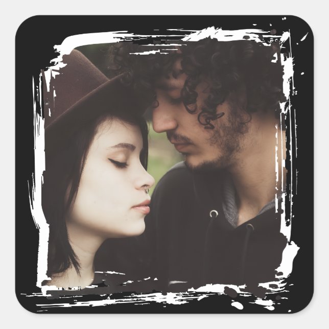 Pegatina Cuadrada Modern and Simple Unique Photo Template Wedding (Anverso)