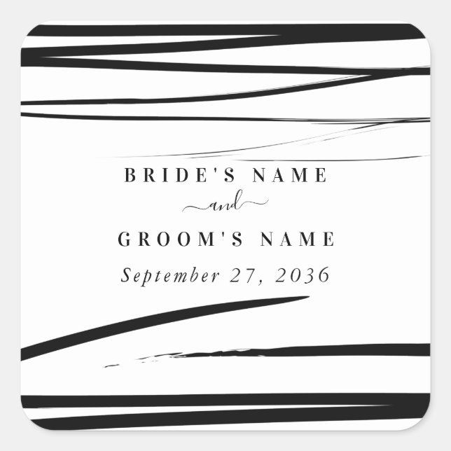 Pegatina Cuadrada Modern Black Abstract Wedding Favor (Anverso)