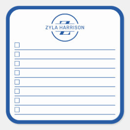 Pegatina Cuadrada Modern Blue Monogram Name To Do List
