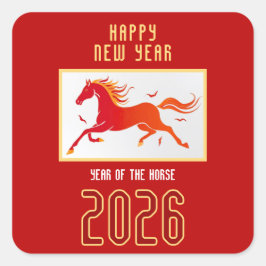 Pegatina Cuadrada Modern Chinese Horse New Year 2026 