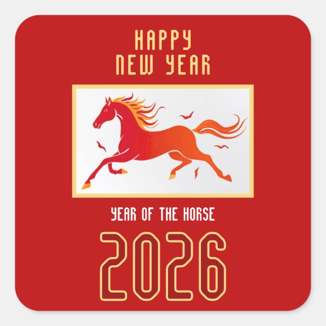 Pegatina Cuadrada Modern Chinese Horse New Year 2026  (Anverso)