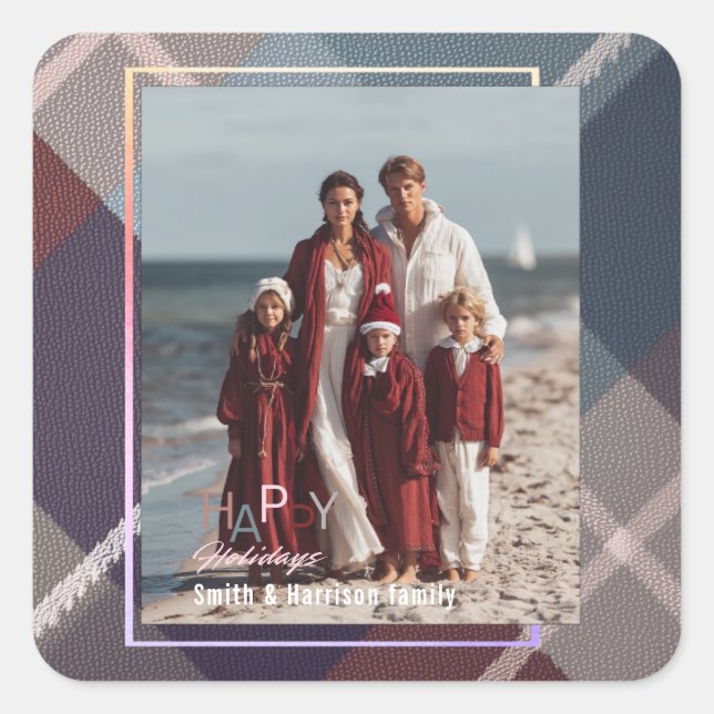 Pegatina Cuadrada Modern Christmas Happy Holidays Family Photo  (Anverso)
