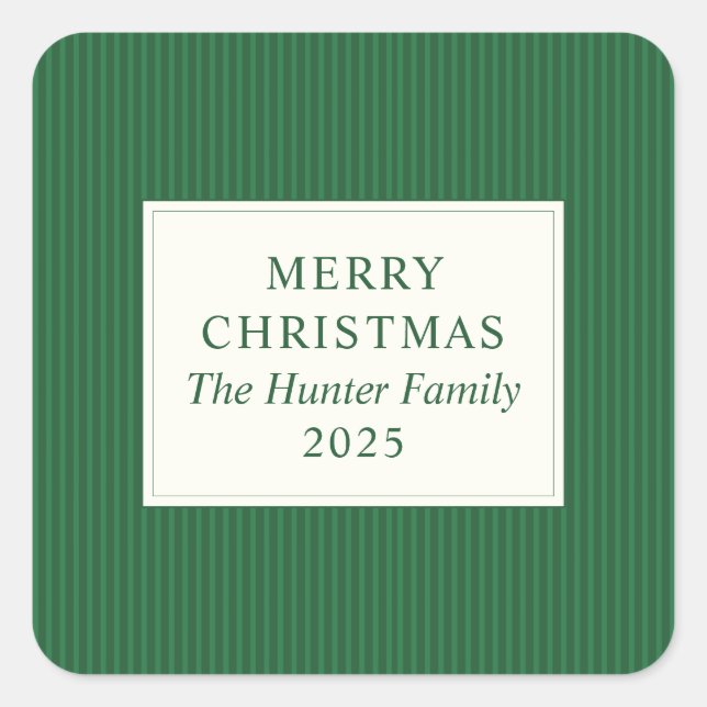 Pegatina Cuadrada Modern Christmas Minimal Holiday Favor Green (Anverso)