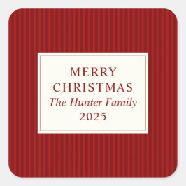Pegatina Cuadrada Modern Christmas Minimal Holiday Favor Red