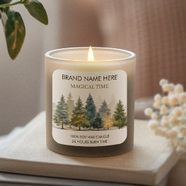 Pegatina Cuadrada Modern Christmas Pine Trees Candle Label