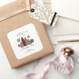 Pegatina Cuadrada Modern Christmas Sticker – Trees & Snowflakes