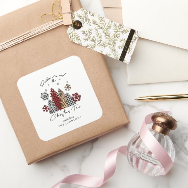 Pegatina Cuadrada Modern Christmas Sticker – Trees & Snowflakes (Regalar)