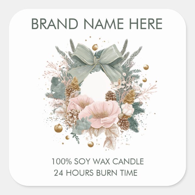 Pegatina Cuadrada Modern Christmas Wreath | Candle Labels (Anverso)