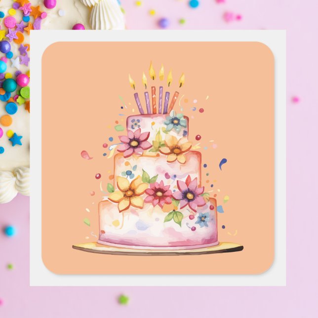 Pegatina Cuadrada Modern Classic Colorful Birthday Cake (Subido por el creador)