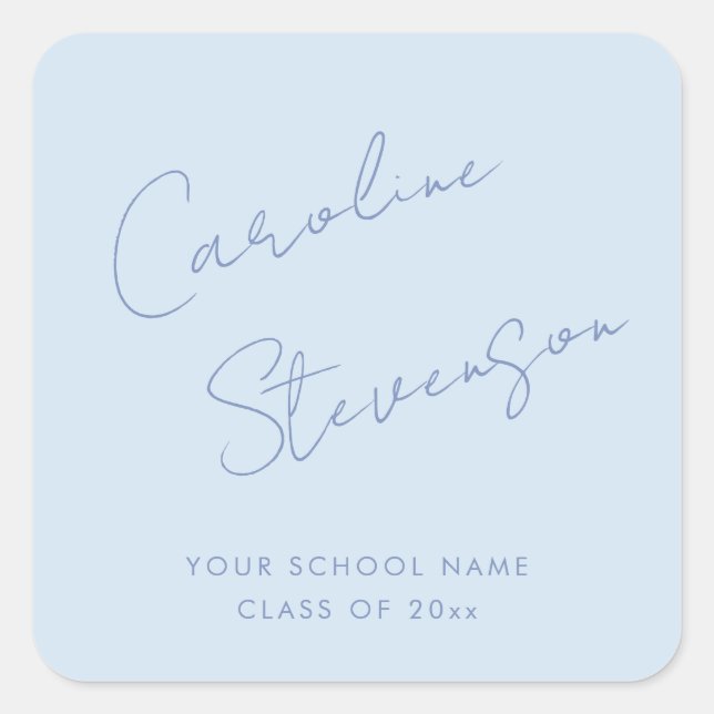 Pegatina Cuadrada Modern Cool Blue Script Personalized Graduation (Anverso)