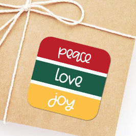 Pegatina Cuadrada Modern Cute Peace Love Joy Saludos de Navidad