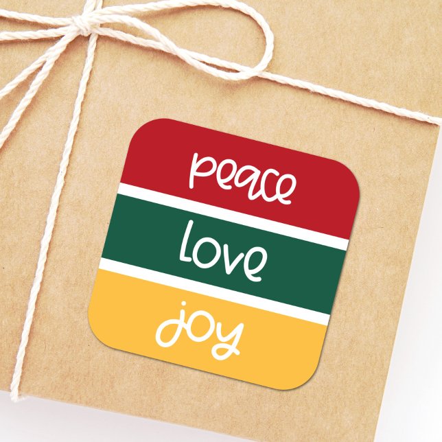Pegatina Cuadrada Modern Cute Peace Love Joy Saludos de Navidad (Subido por el creador)