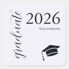Pegatina Cuadrada Modern Editorial Script 2026 Signature Graduation