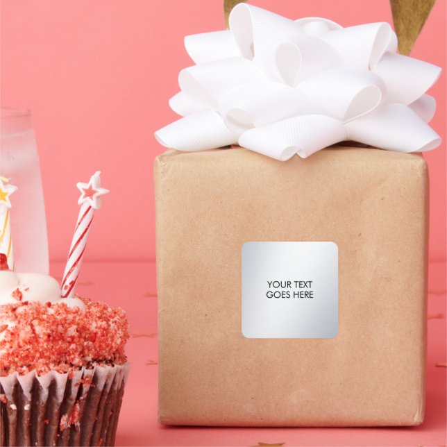 Pegatina Cuadrada Modern Elegant Metallic Silver Your Custom Text (Fiesta)