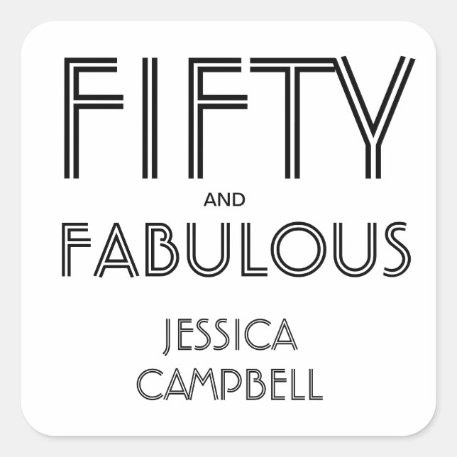 Pegatina Cuadrada Modern Fifty and Fabulous Bold 50th Birthday Party (Anverso)