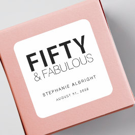 Pegatina Cuadrada Modern Fifty and Fabulous Bold 50th Birthday Party
