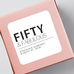 Pegatina Cuadrada Modern Fifty and Fabulous Bold 50th Birthday Party