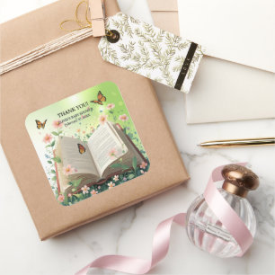 Pegatina Cuadrada Modern Garden Storybook Floral Baby Shower