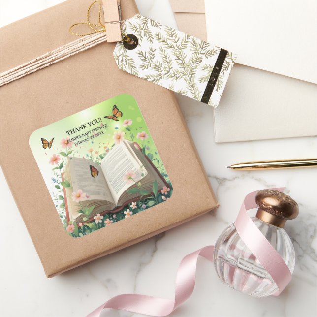Pegatina Cuadrada Modern Garden Storybook Floral Baby Shower (Regalar)