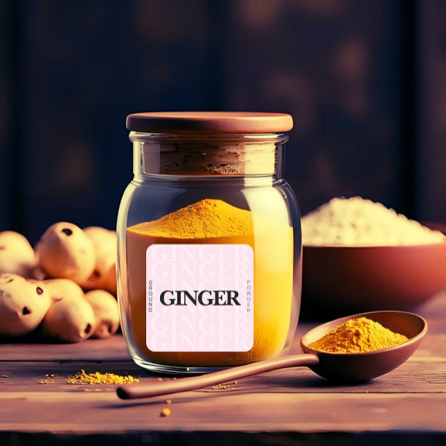 Pegatina Cuadrada Modern Ginger Ground Powder Pink Black  (Modern ginger ground powder square pink color sticker)
