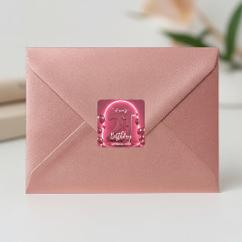 Pegatina Cuadrada Modern Glamour 21st Birthday Neon Arch & Balloons