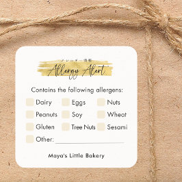 Pegatina Cuadrada Modern Gold Brush Stroke Allergy Alert