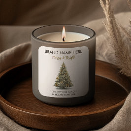Pegatina Cuadrada Modern Gold Christmas Tree Candle Label