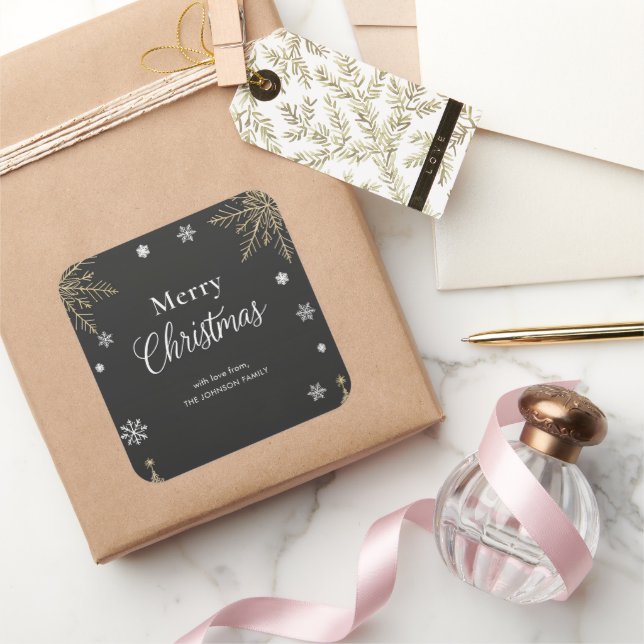 Pegatina Cuadrada Modern Gold Merry Christmas Holiday Sticker (Regalar)