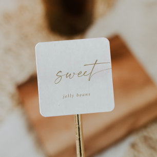 Pegatina Cuadrada Modern Gold Script Sweet Wedding Favor