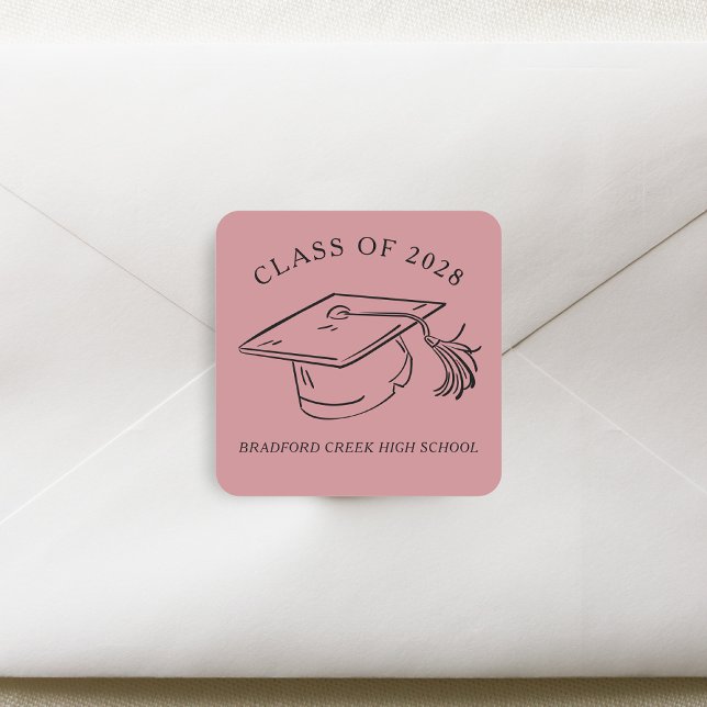 Pegatina Cuadrada Modern Graduate Cap Doodle Class of Graduation (Subido por el creador)