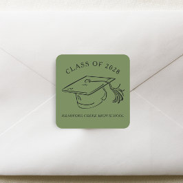 Pegatina Cuadrada Modern Graduate Cap Doodle Class of Graduation