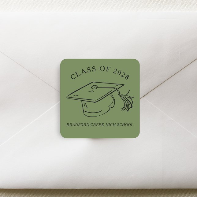 Pegatina Cuadrada Modern Graduate Cap Doodle Class of Graduation (Subido por el creador)