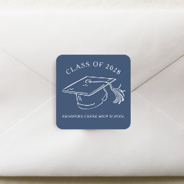 Pegatina Cuadrada Modern Graduate Cap Doodle Class of Graduation