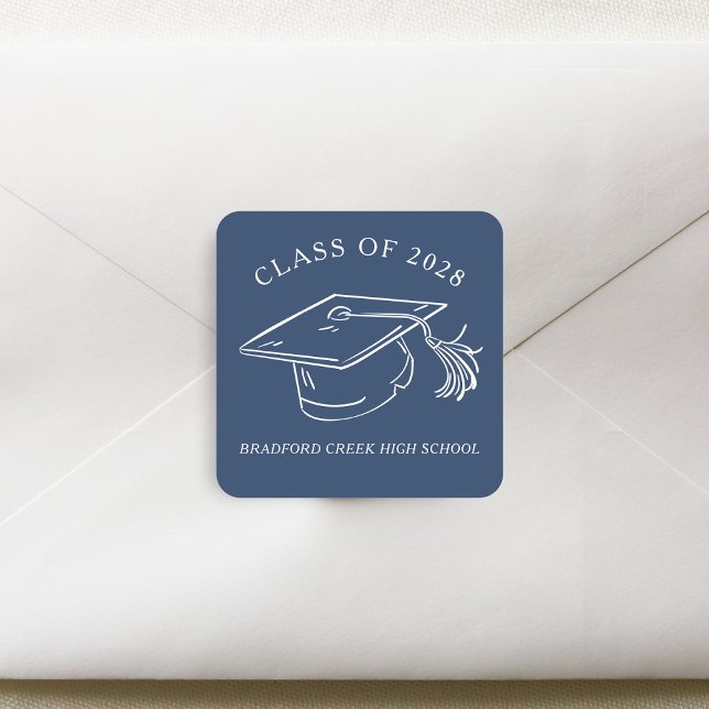 Pegatina Cuadrada Modern Graduate Cap Doodle Class of Graduation (Subido por el creador)