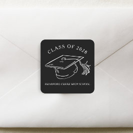 Pegatina Cuadrada Modern Graduate Cap Doodle Class of Graduation
