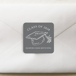 Pegatina Cuadrada Modern Graduate Cap Doodle Class of Graduation