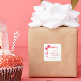 Pegatina Cuadrada Modern Hand Drawn Red Bow Personalized Christmas