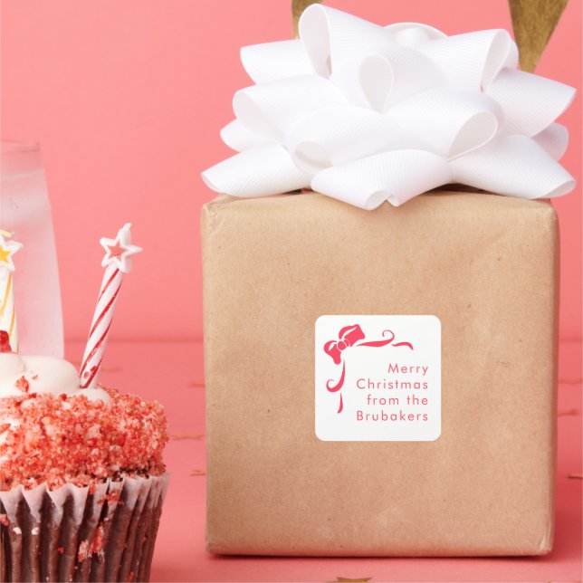 Pegatina Cuadrada Modern Hand Drawn Red Bow Personalized Christmas (Fiesta)