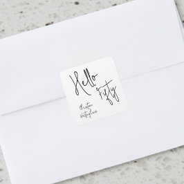 Pegatina Cuadrada Modern Hello Fifty Script 50th Birthday Party