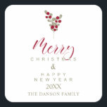 Pegatina Cuadrada Modern Holly Minimalist Christmas Happy New Year<br><div class="desc">Modern Holly Minimalist Christmas Happy New Year Square Sticker. IMPORTANT NOTICE: This design is part of a collection and has other coordinated elements that you can find in my store. Sometimes it can be difficult to aesthealign and texts or initials on the designs, if so tell me and I'll do...</div>